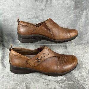 Earth Amity Loafers Womens 7.5‎ Brown Leather Comfort Flats Shoes Adjust Strap